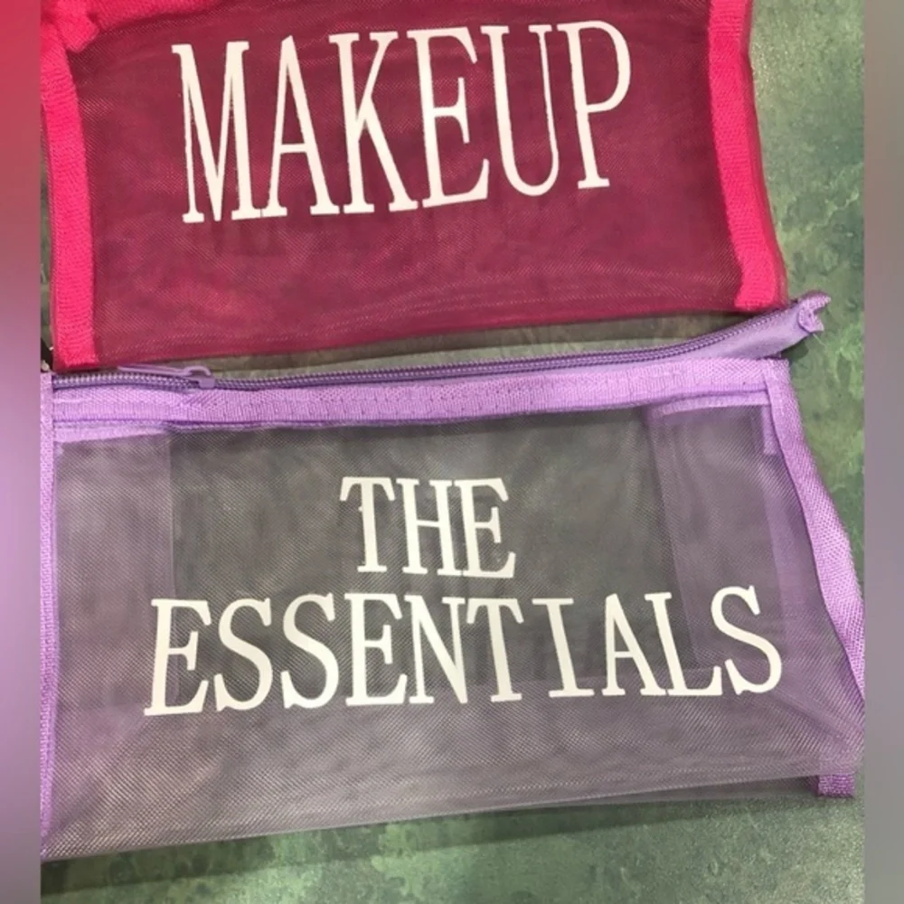 3pack Pink Makeup Purple & Black The Essentials mesh‎ cosmetic beauty bags pouch
